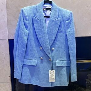 Zara Light Blue Double-Breasted Blazer NWT $89 originally